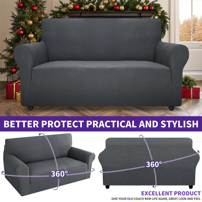 ZNSAYOTX Super Stretch Couch Cover Love Seat Sofa Covers for Living Room Dogs Pet Friendly Furniture Protector Spandex Loveseat Slipcovers with Anti Slip Foam Sticks (Dark Grey, Loveseat) - Image 2
